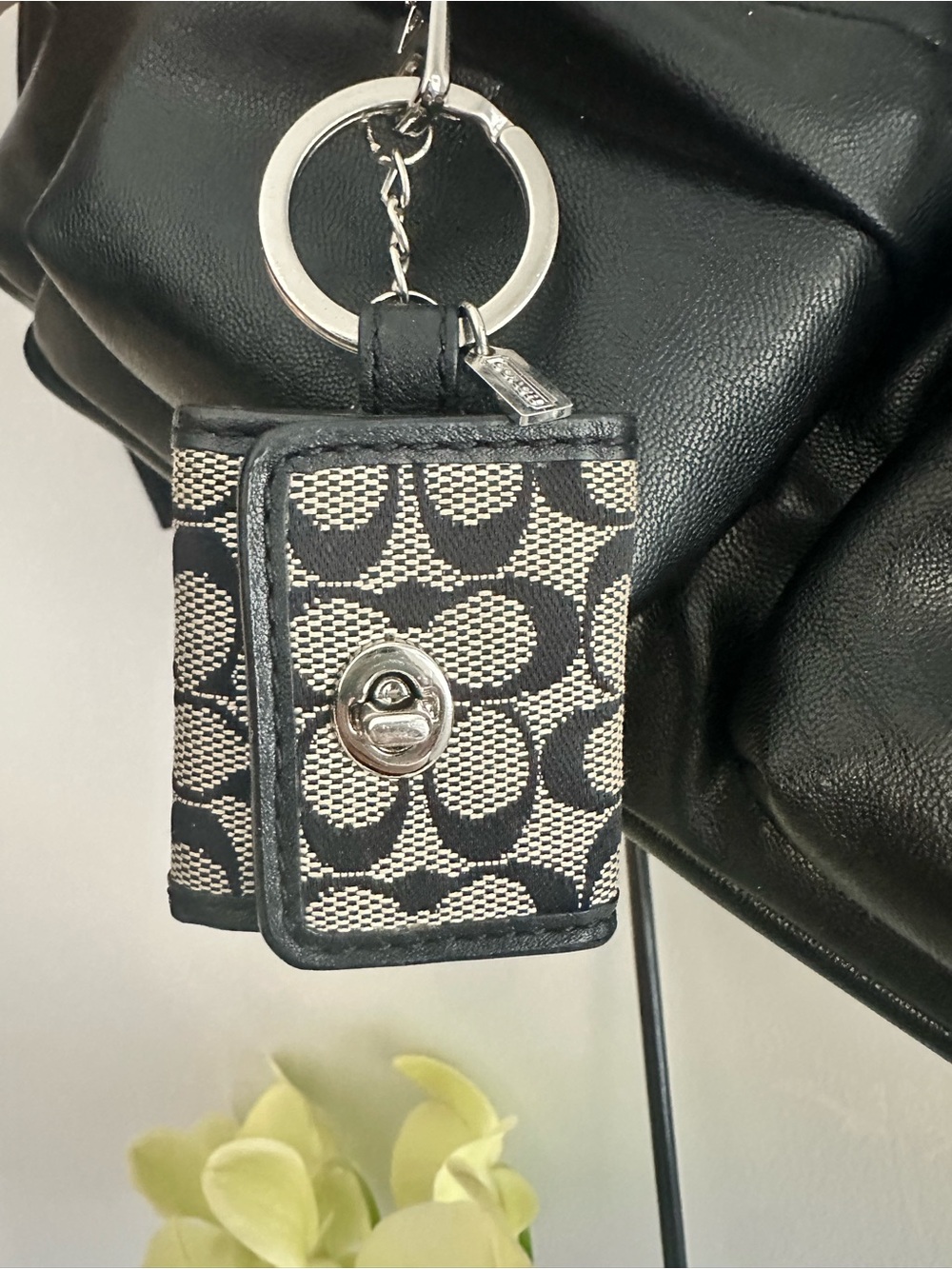 Coach Black and Cream Signature Key Fob